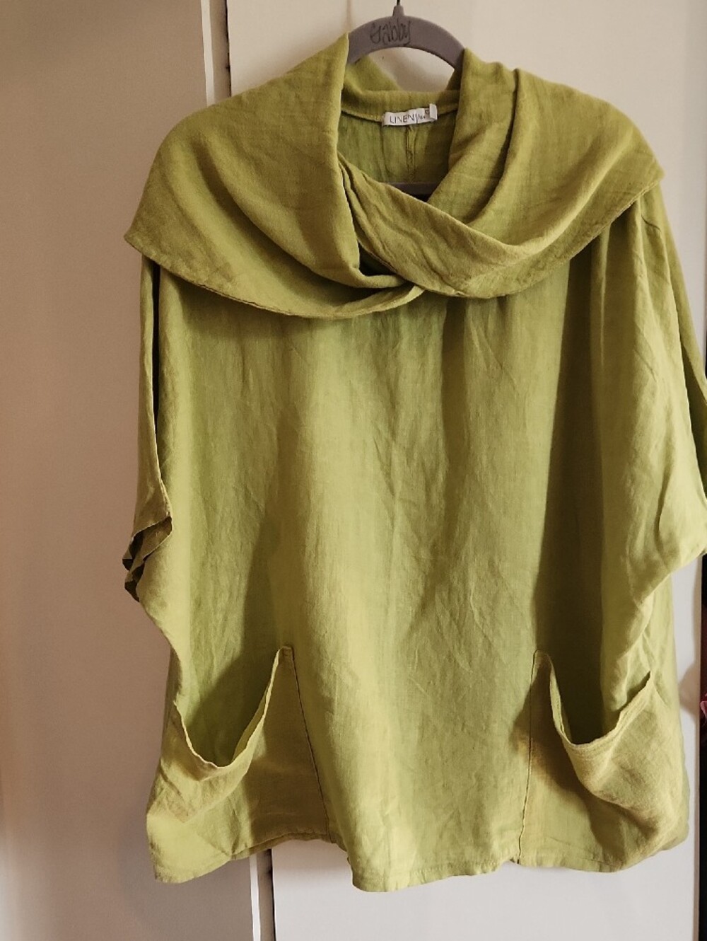 LINEN luv Olive Green Italian Linen Blouse - Small